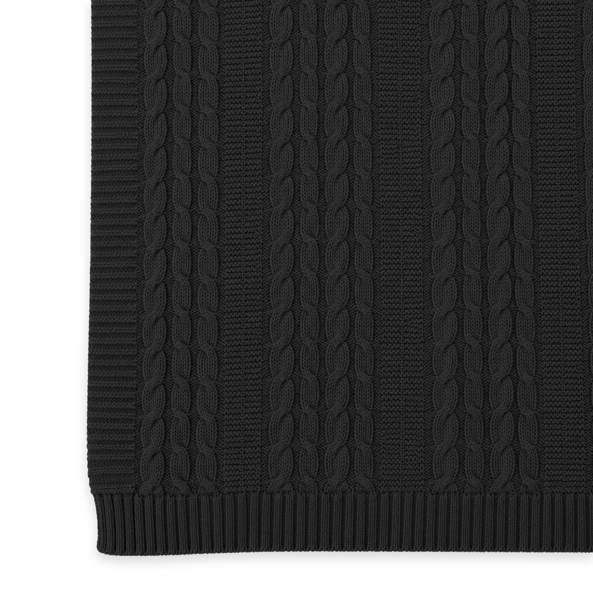 Pure Organic Cotton Cable Knit Throw Blanket 50x70 (Black)