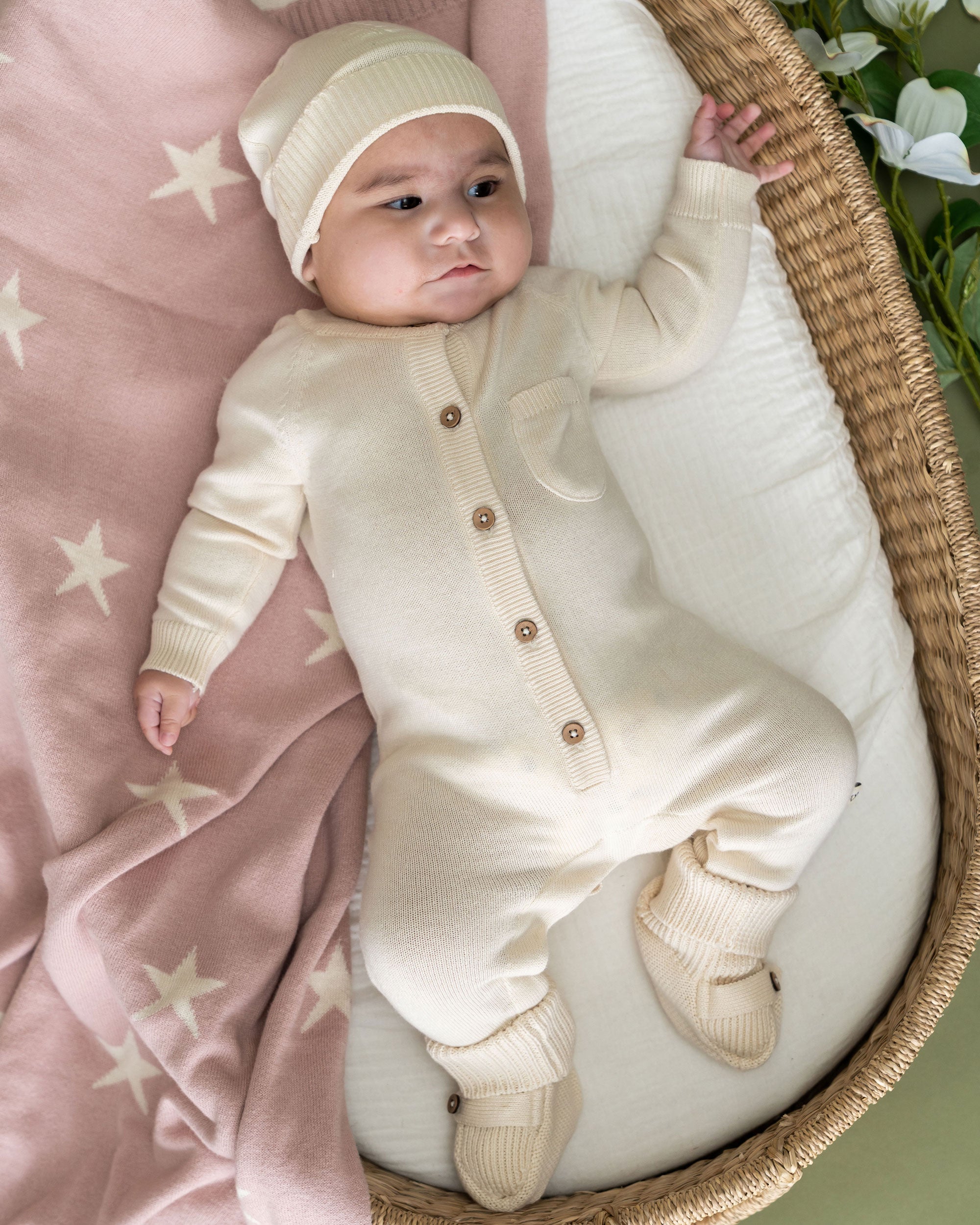 Cream Milan Knit Cozy Baby Booties (Organic Cotton)
