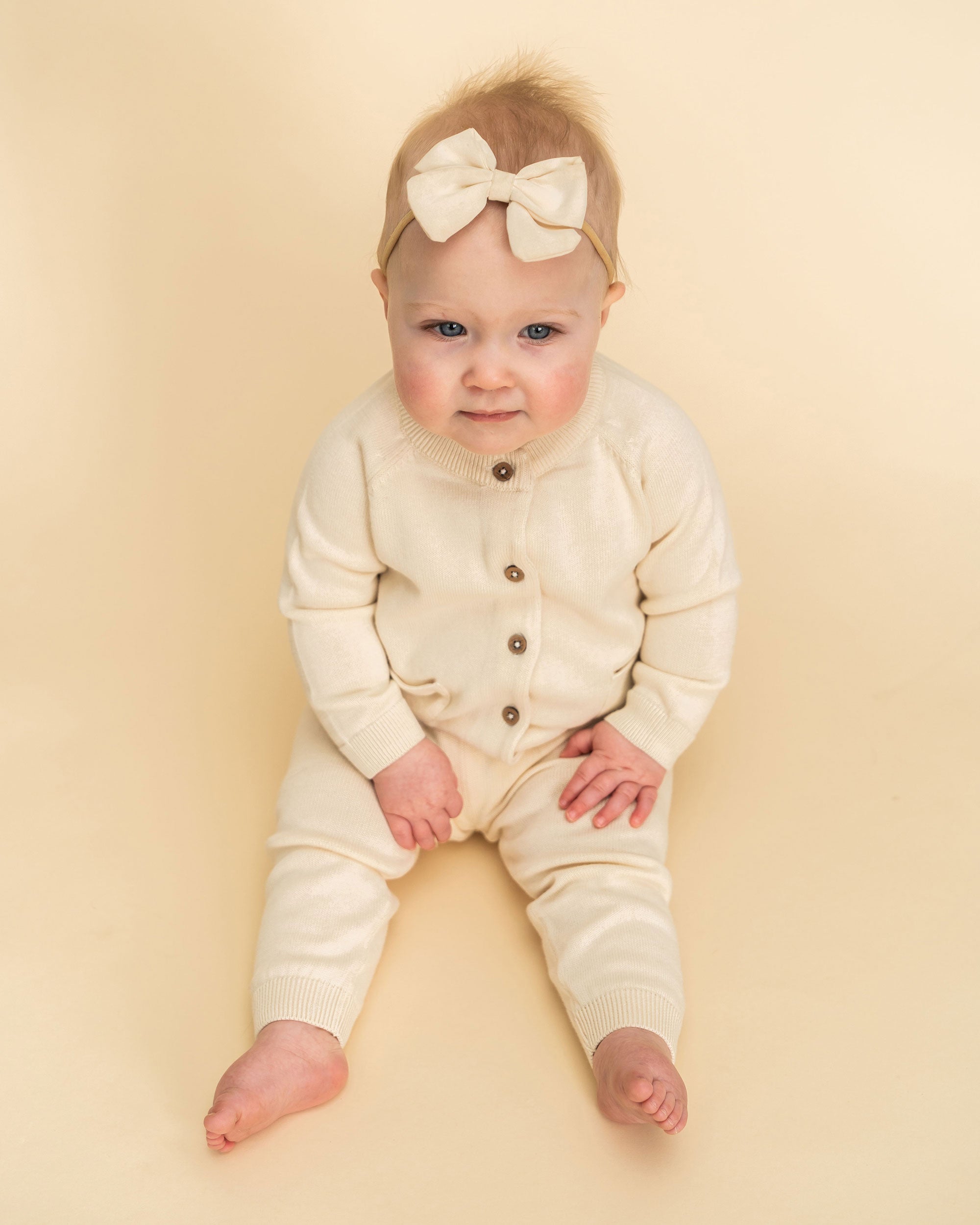 Cream Milan Knit Baby Pocket Pants (Organic Cotton) Model Outfit Set