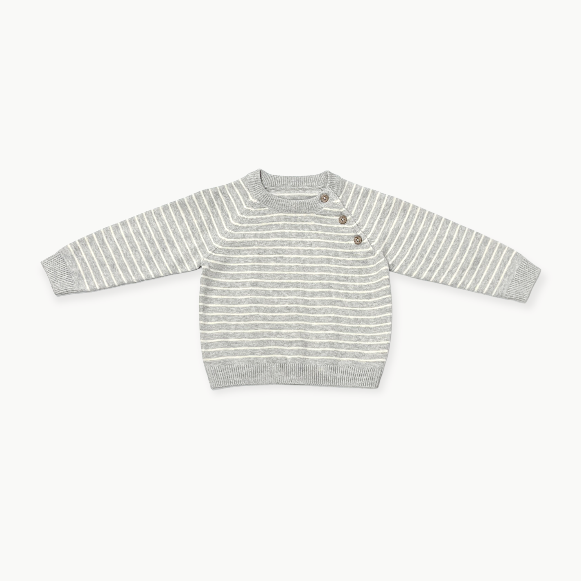 Heather Grey Milan Knit Baby Stripe Button Pullover (Organic Cotton)
