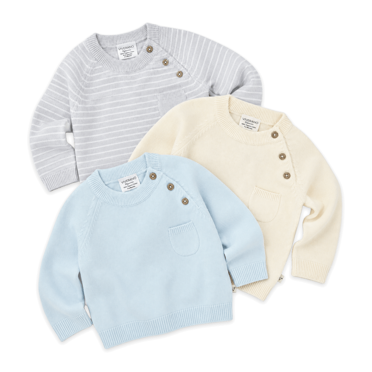 Milan Raglan Button Knit Baby Pullover Sweater Organic Cotton - 3 Colorways