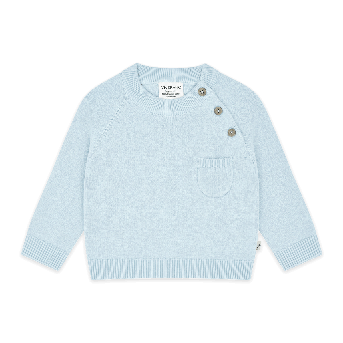 Organic Cotton Milan Raglan Button Knit Baby Pullover Sweater in Blue