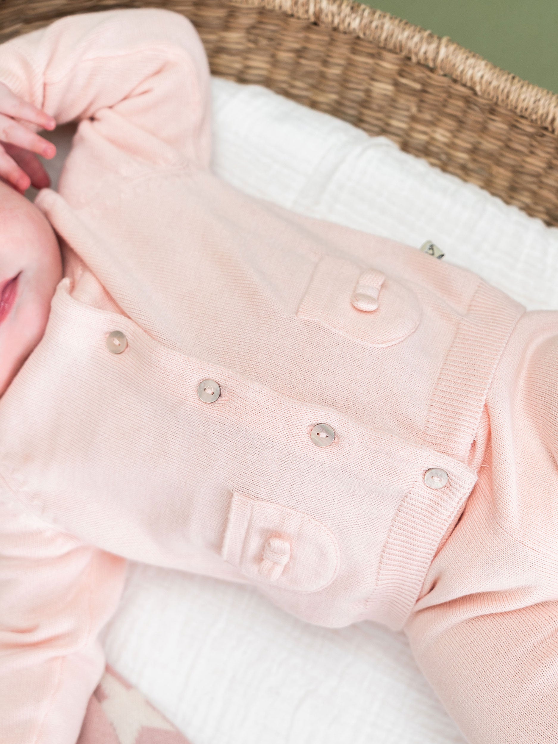 Blush Milan Knit Baby Button Cardigan Sweater (Organic Cotton) Texture