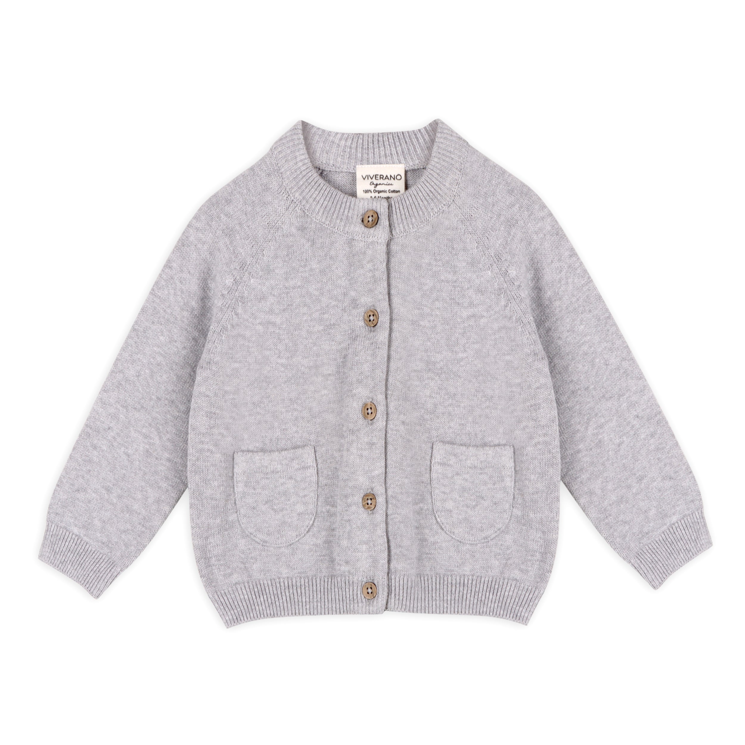 Heather Grey Viverano Organic Cotton Knit Button Cardigan Sweater for Babies