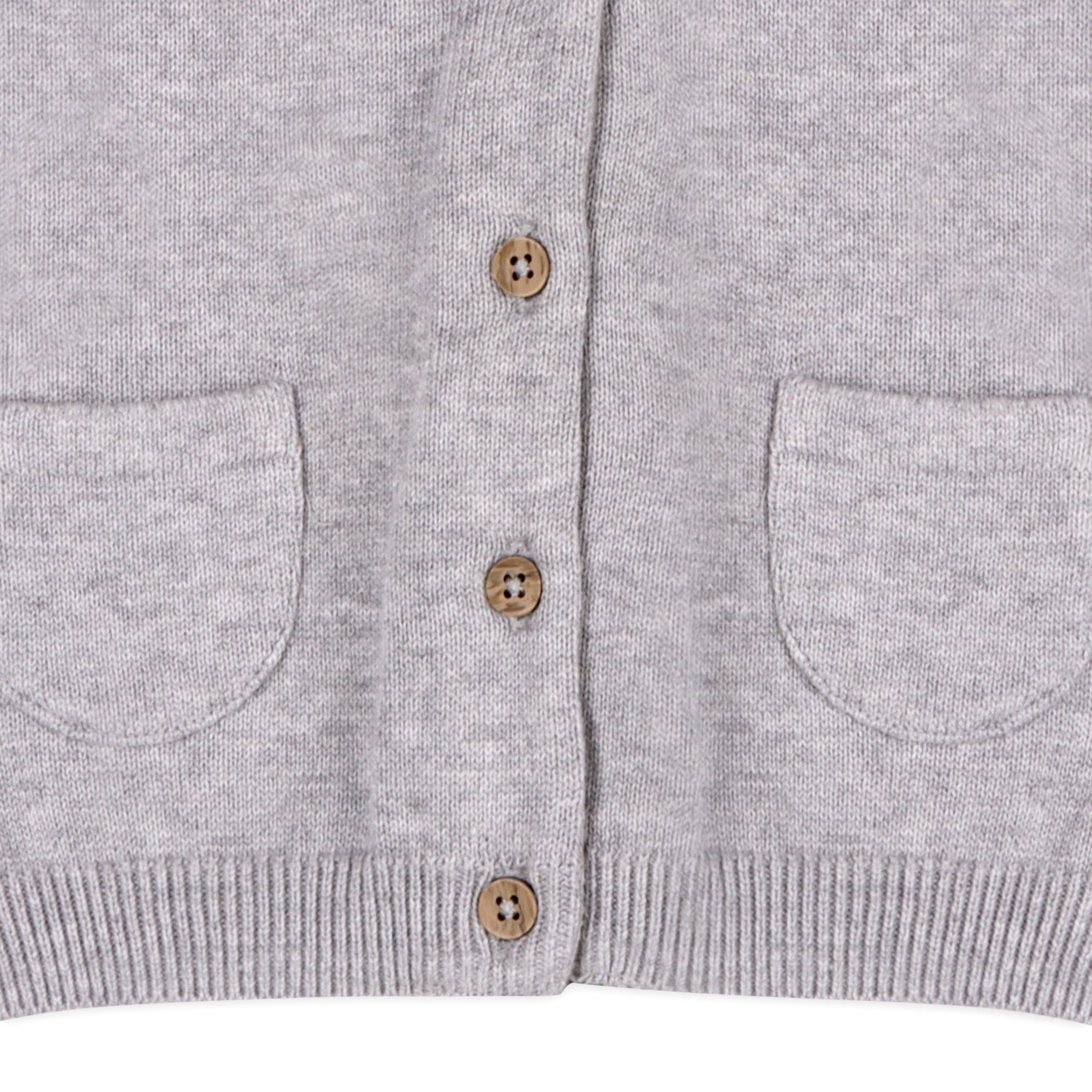 Heather Grey Milan Knit Baby Button Cardigan Sweater (Organic Cotton) Pocket Detail