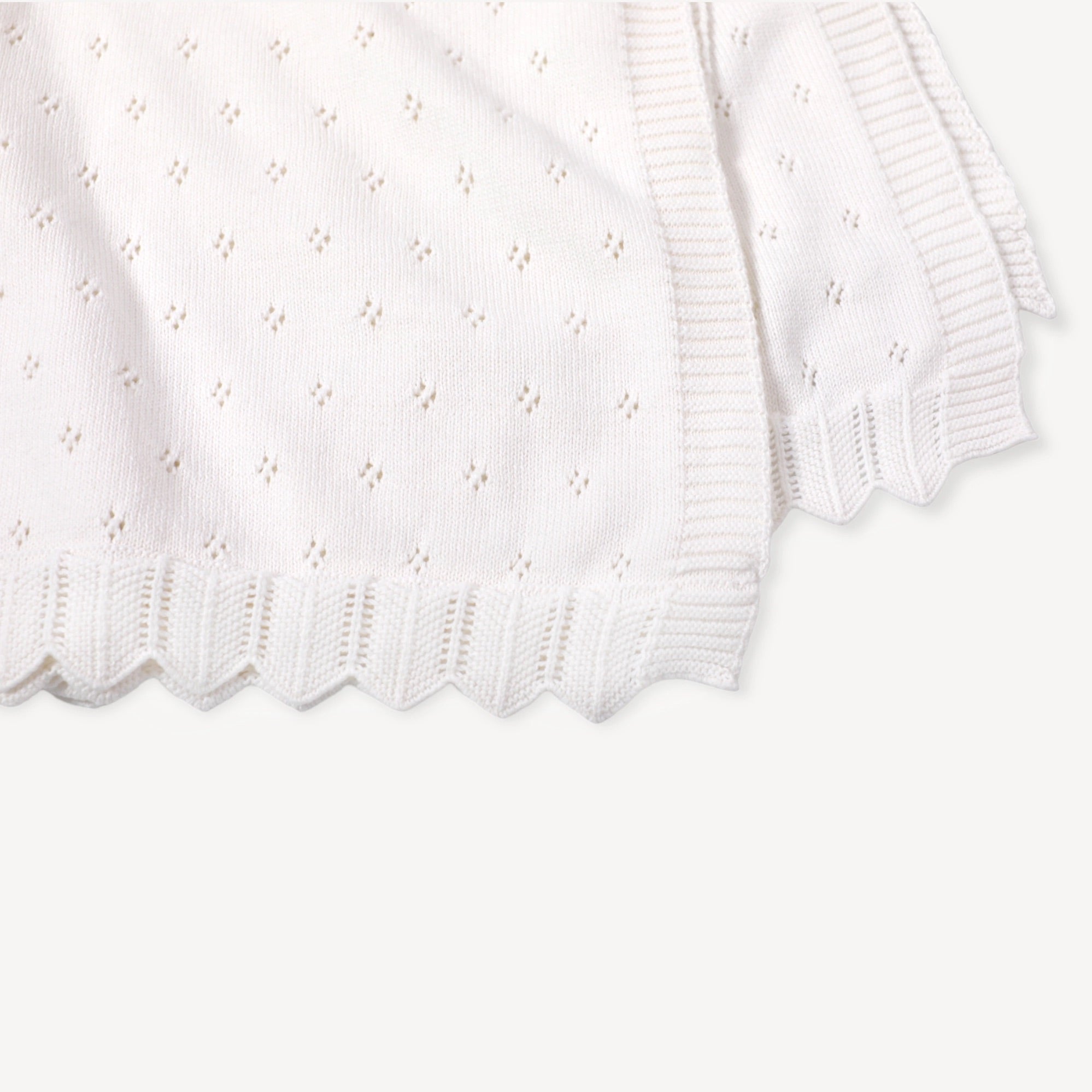Milan Dove White Classic Pointelle Knit Baby Blanket (Organic Cotton) by Viverano