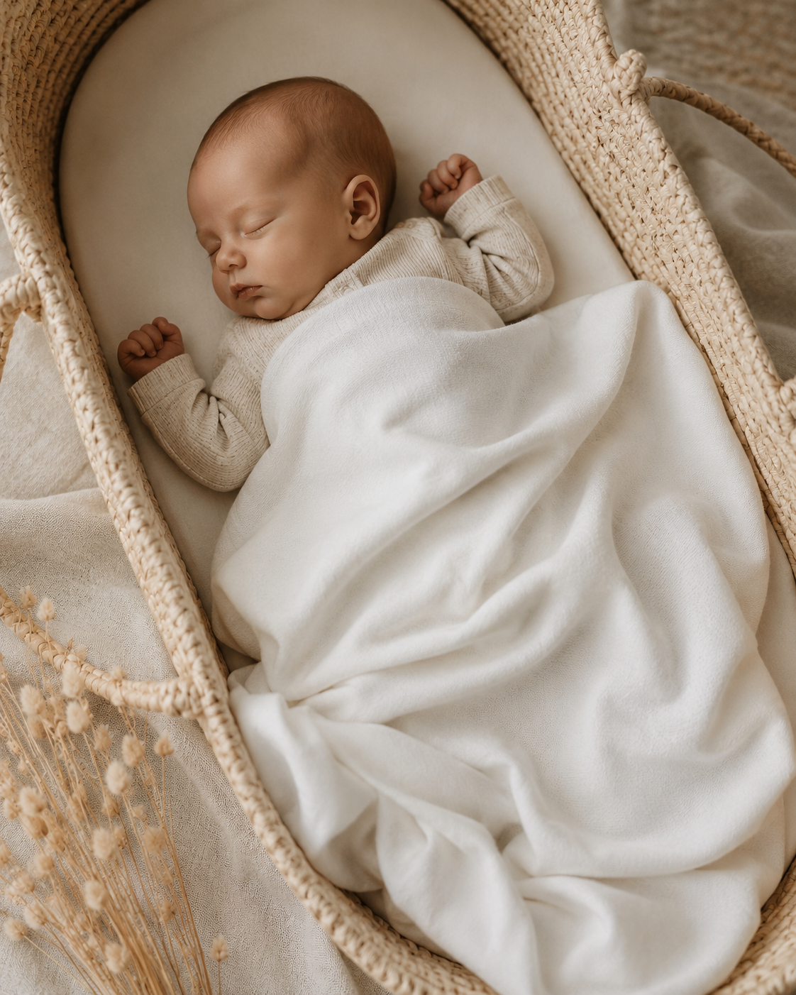 Sleeping Baby with Milan Dove White Baby Blanket Sweater Knit, Organic Cotton