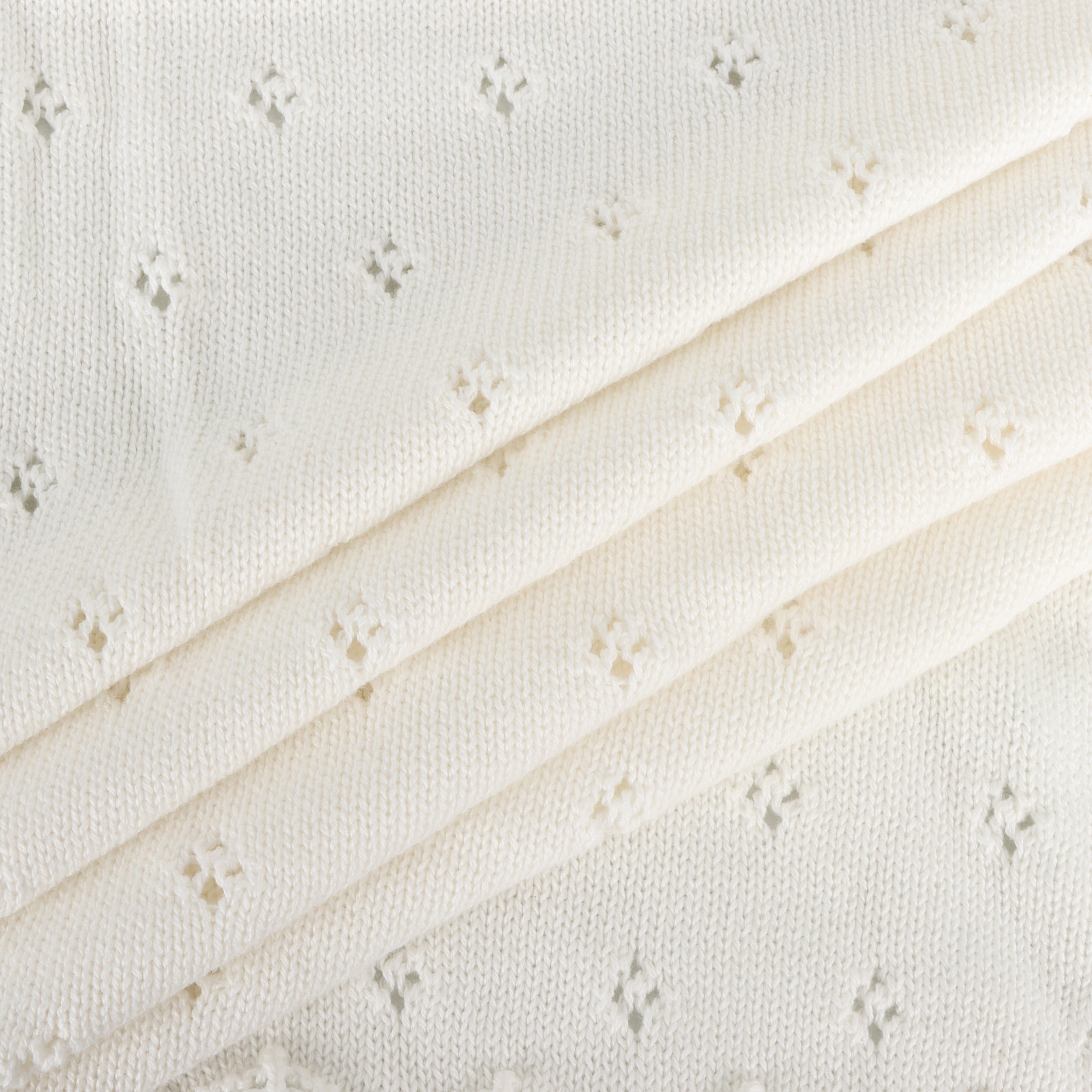 Milan Dove White Classic Pointelle Knit Baby Blanket (Organic Cotton) - Detail