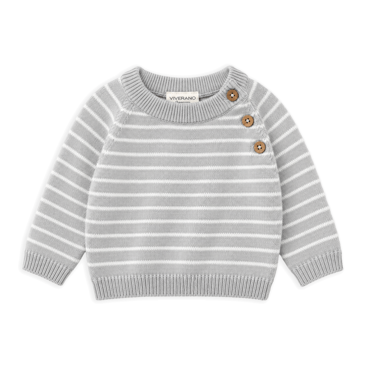 Organic Cotton Milan Knit Baby Stripe Button Pullover, Heather Grey