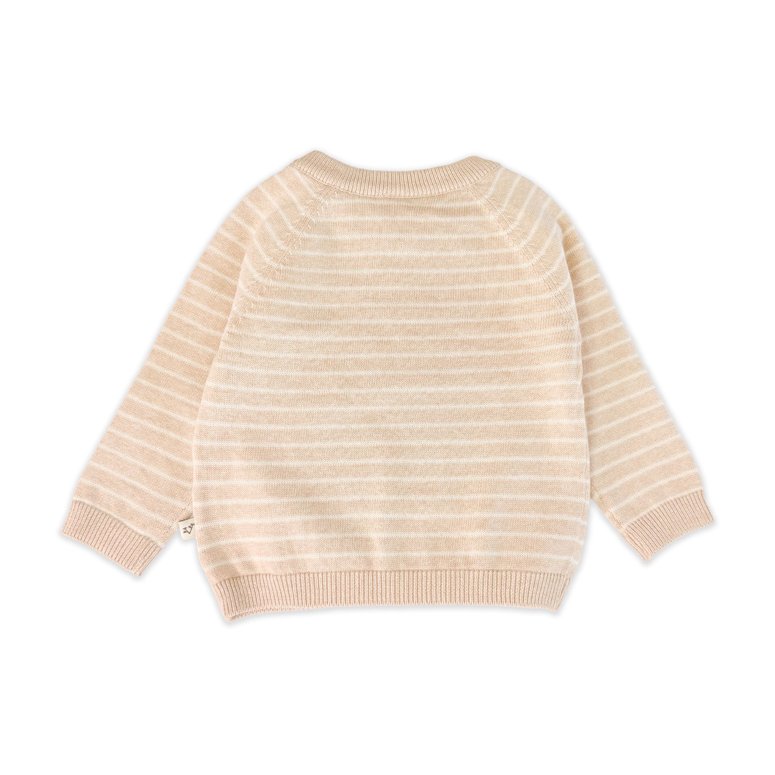 Oat Heather Milan Knit Baby Stripe Button Pullover (Organic Cotton) - Back