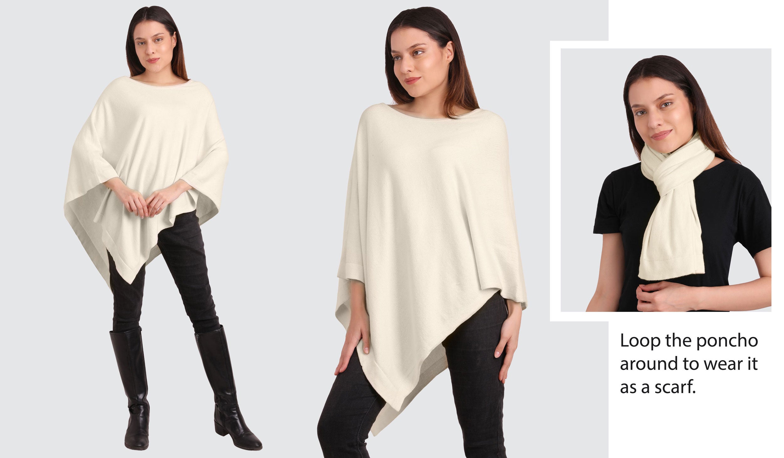 Organic Women's Boat Neck Poncho Wrap - Cream