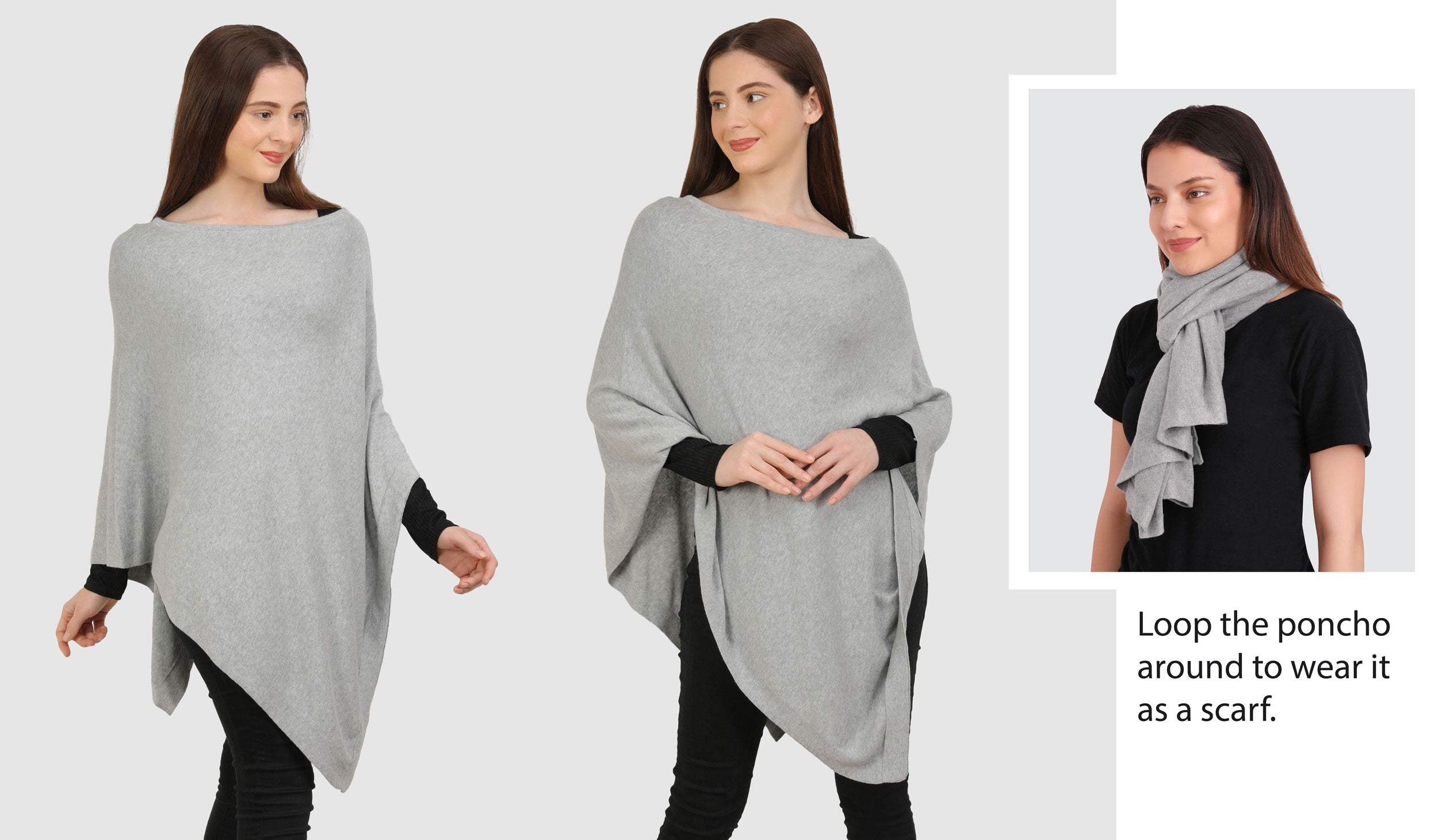 Organic Women's Boat Neck Poncho Wrap - Grey Heather