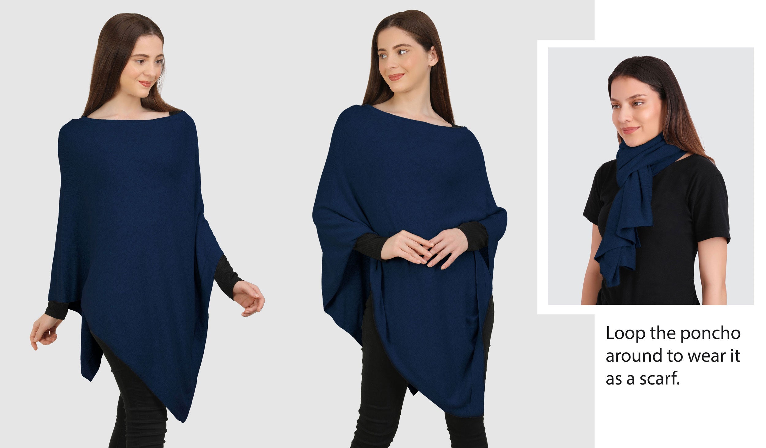Organic Women's Boat Neck Poncho Wrap - Indigo Heather