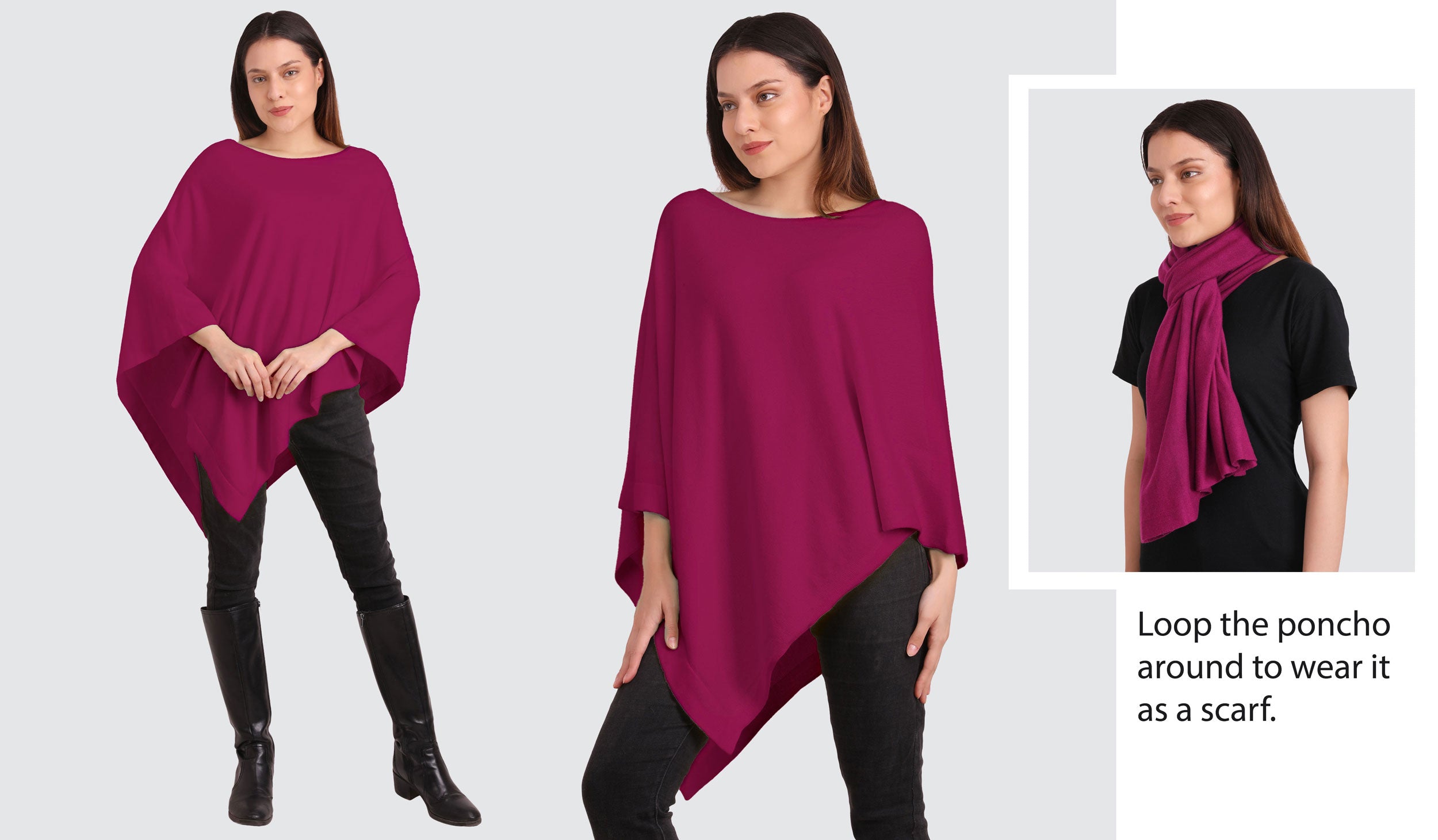 Organic Women's Boat Neck Poncho Wrap - Orchid Pink