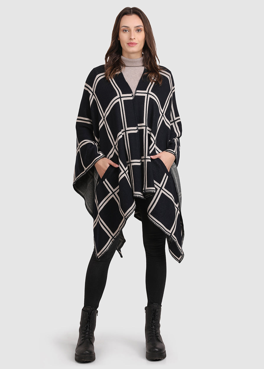 Gaia Eco-Chic Jacquard Knit Women's Travel Blanket Wrap - Checks (Organic Cotton)