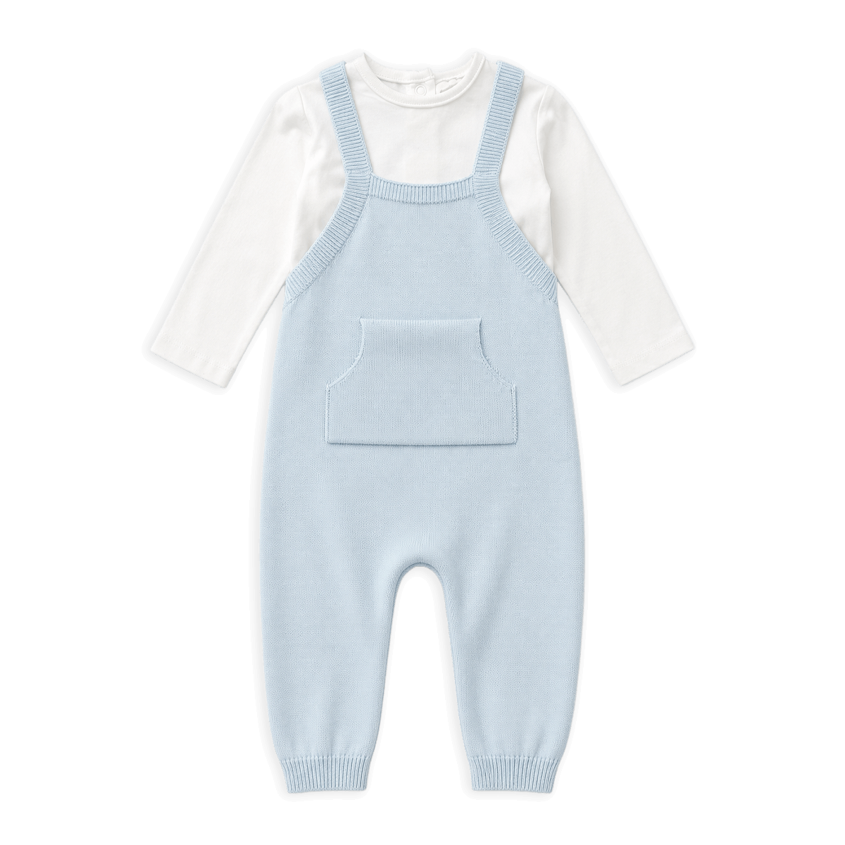 Milan Knit Kangaroo Pocket Overall Romper and Bodysuit Set, Blue