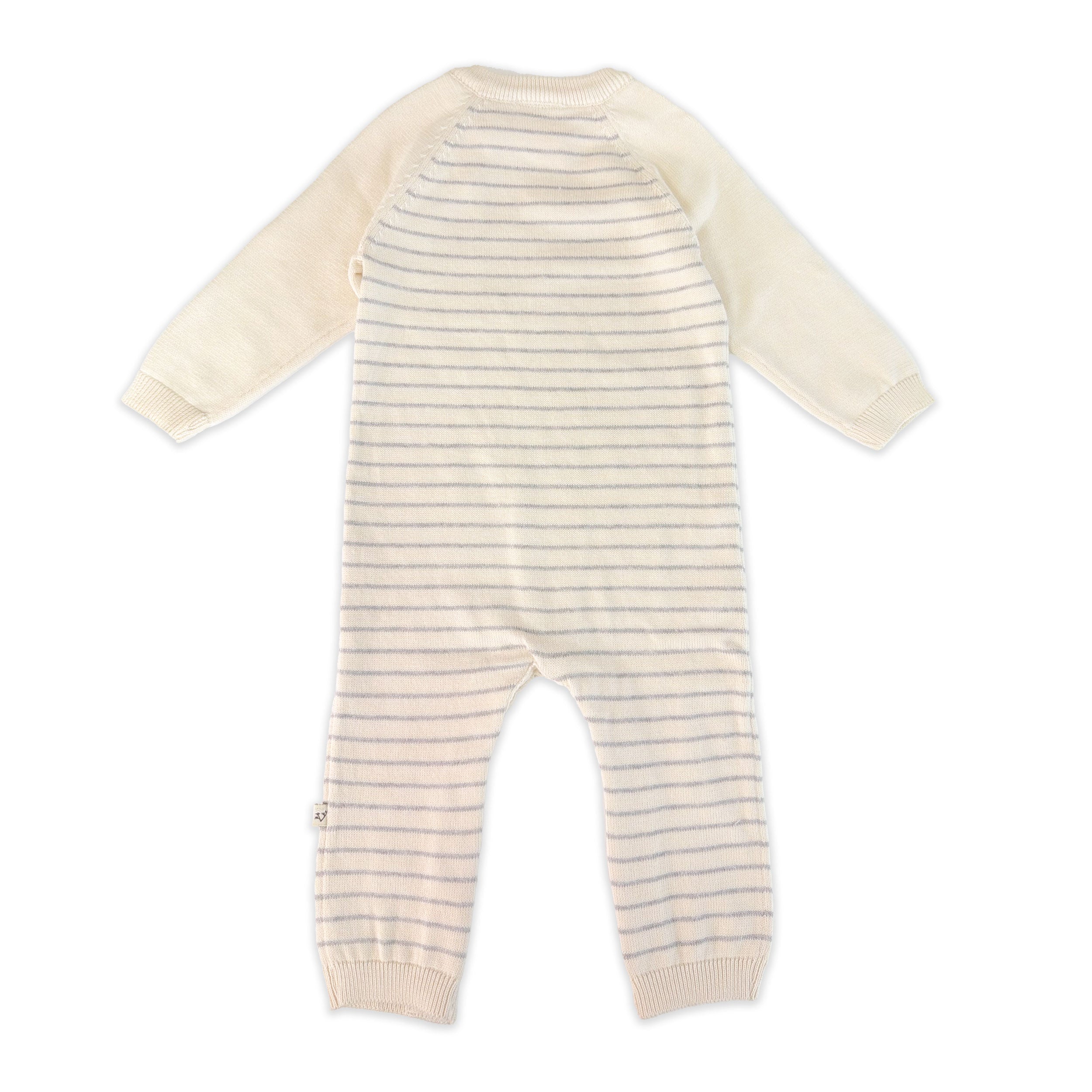 Cream Milan Knit Baby Side Button Stripe Jumpsuit (Organic Cotton) -Back