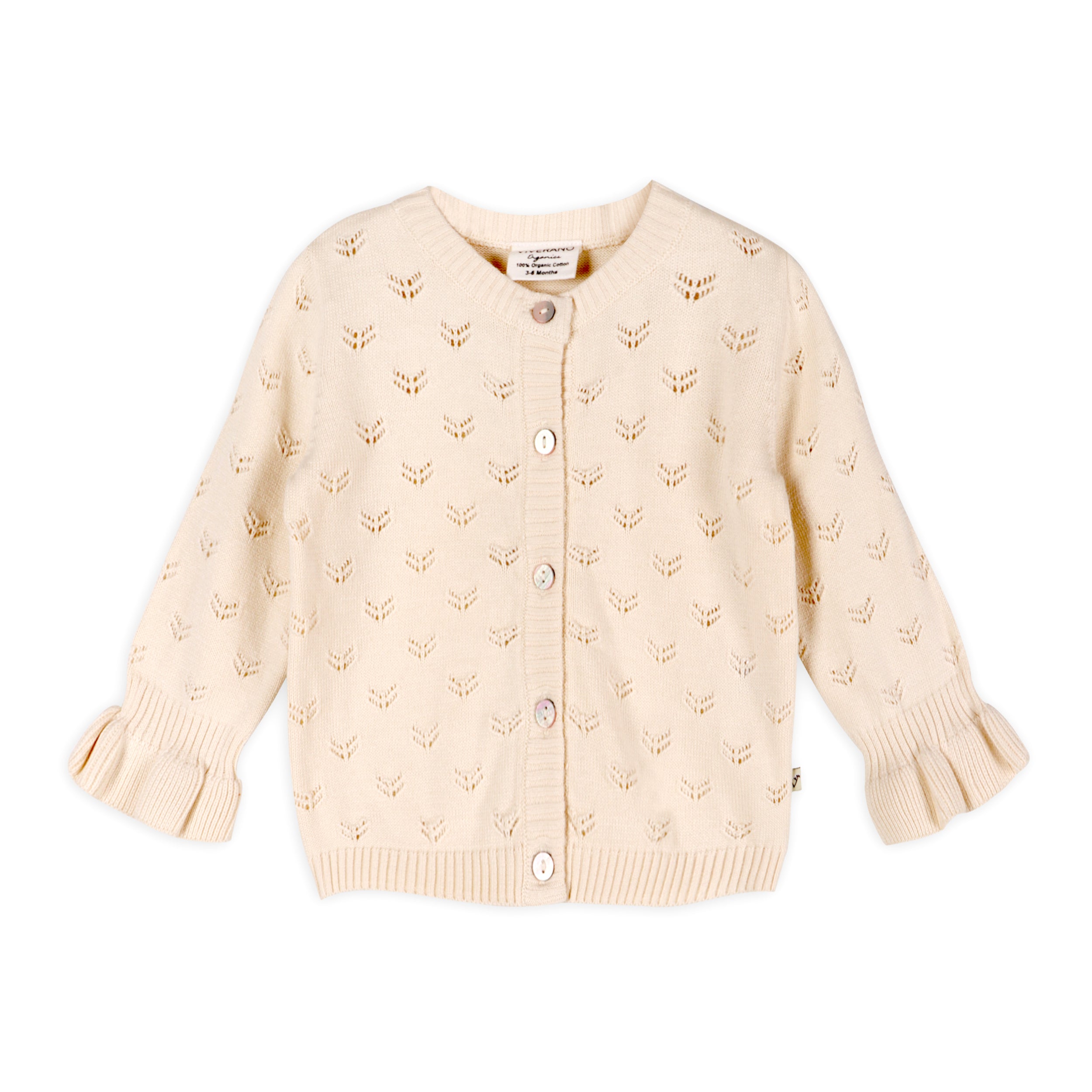 Milan Pointelle Knit Ruffle Baby Cardigan Sweater (Organic)