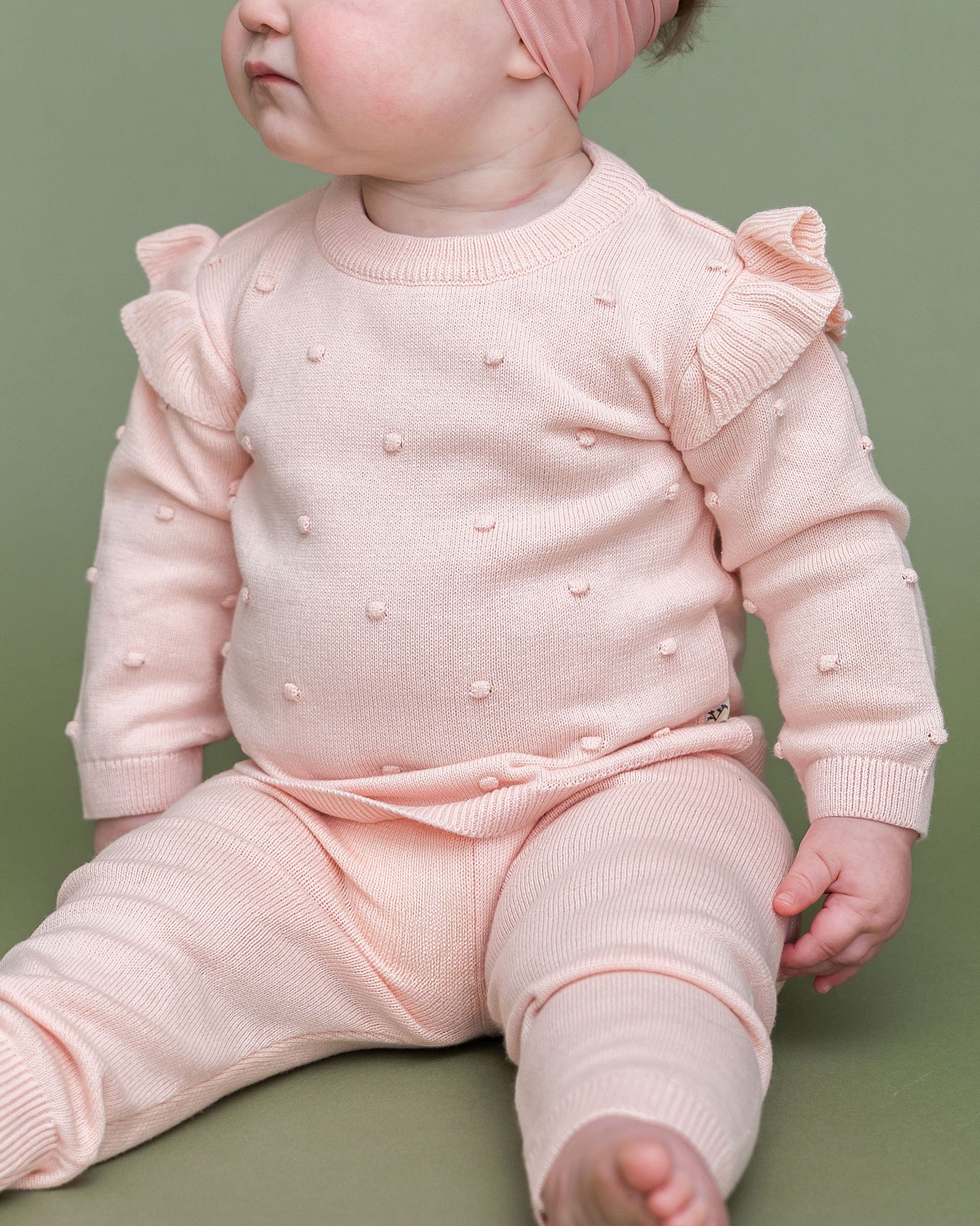 Milan Knit Baby Ruffle & Bobble Pullover Sweater Texture Model (Organic Cotton)