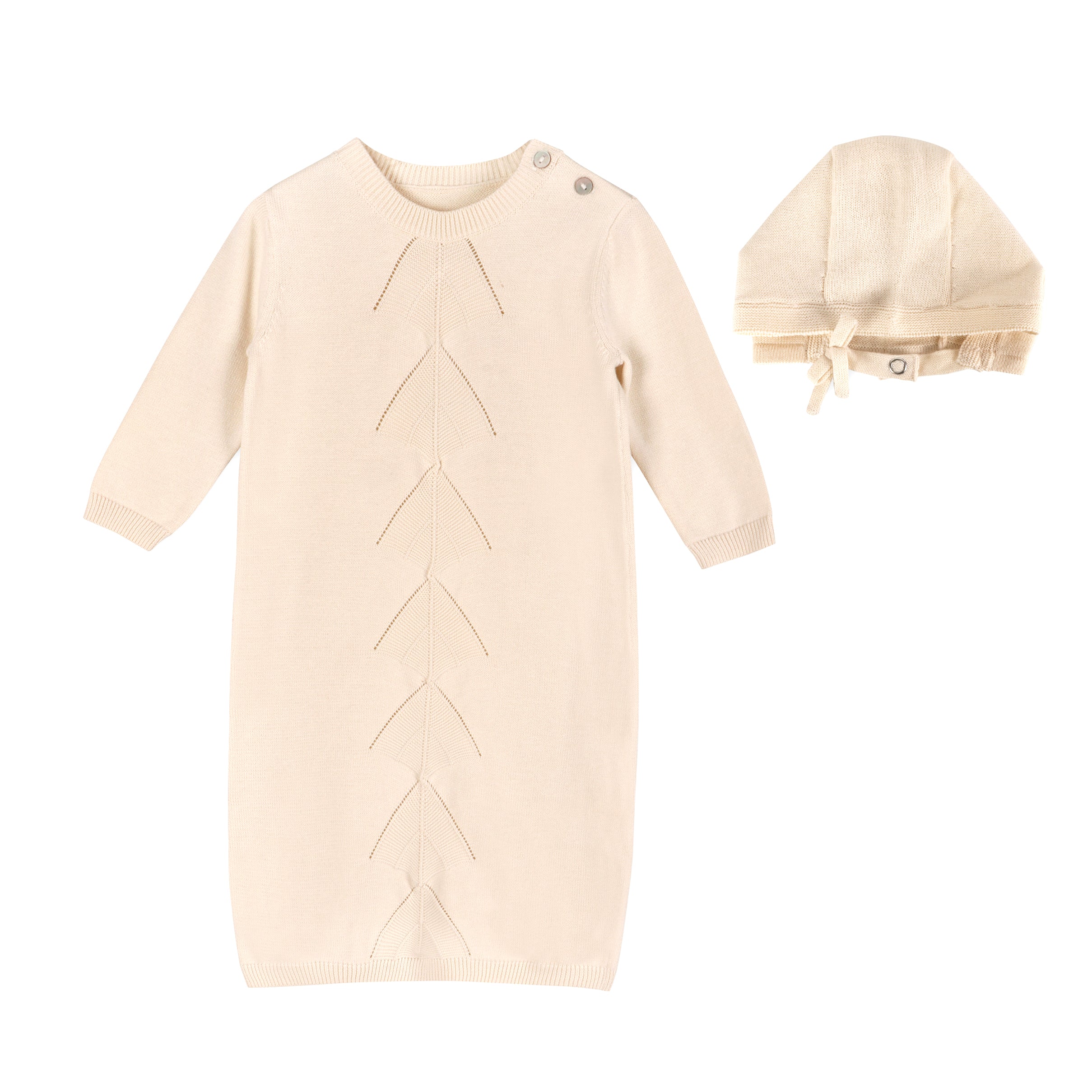 Milan Pointelle Knit Baby Sleep Gown & Hat Set