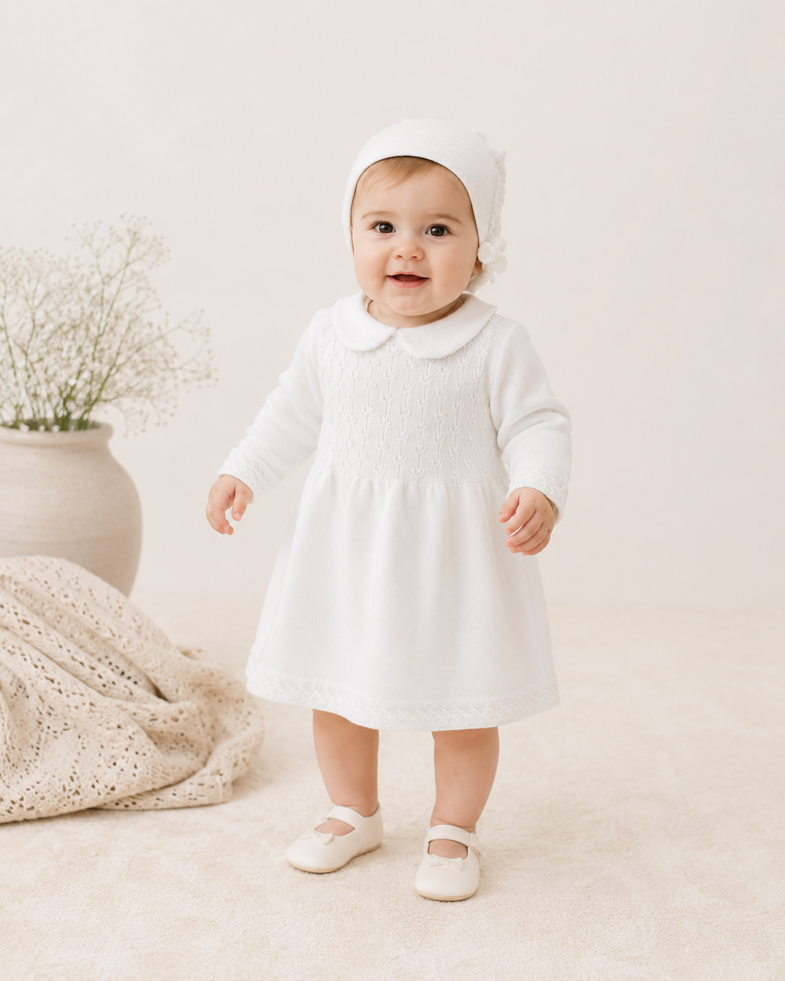 Baby in Milan Peter Pan Tulip Knit Baby Sweater Dress, Organic Cotton by Viverano