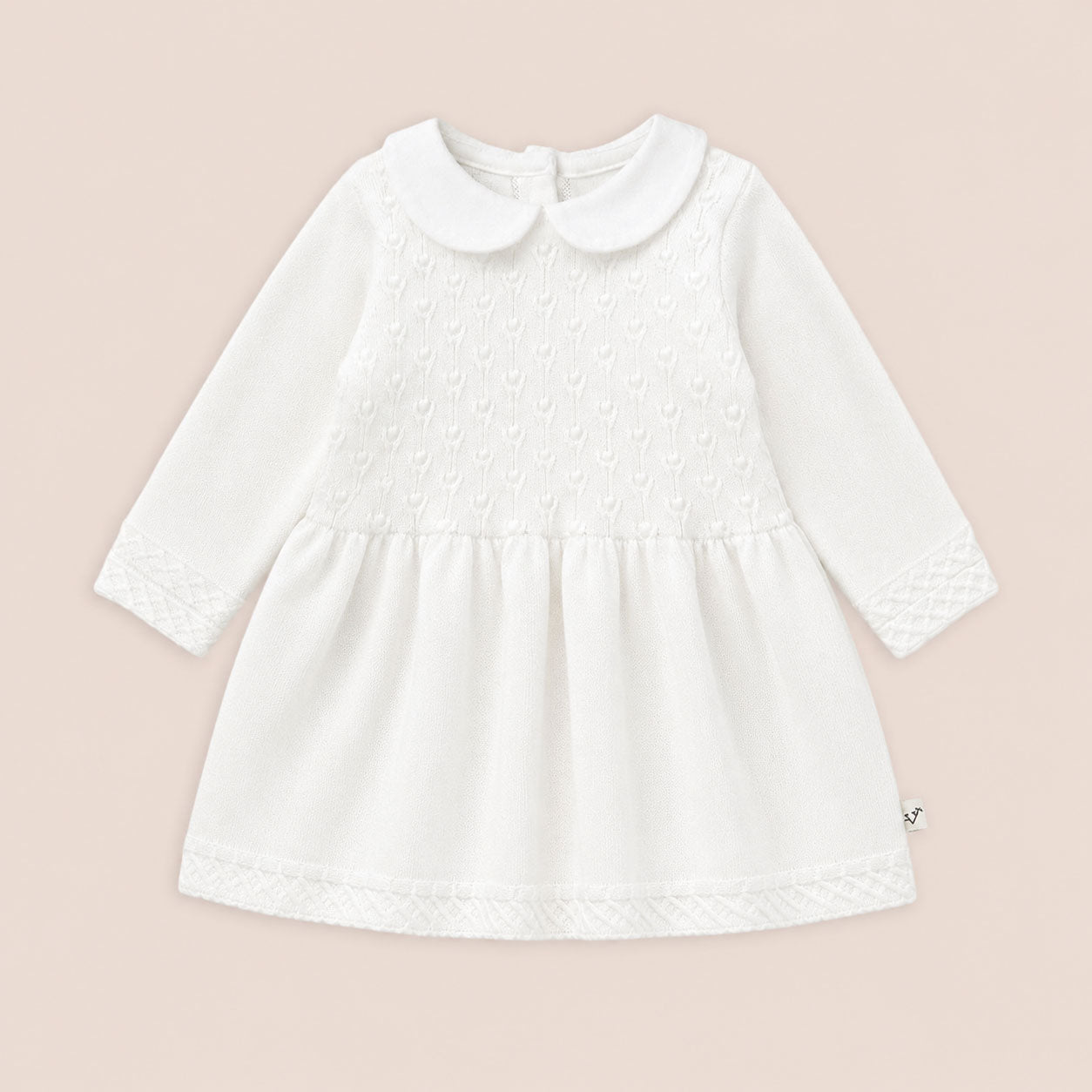 Organic Cotton Milan Knit Baby Peter Pan Tulip Sweater Dress, Dove White