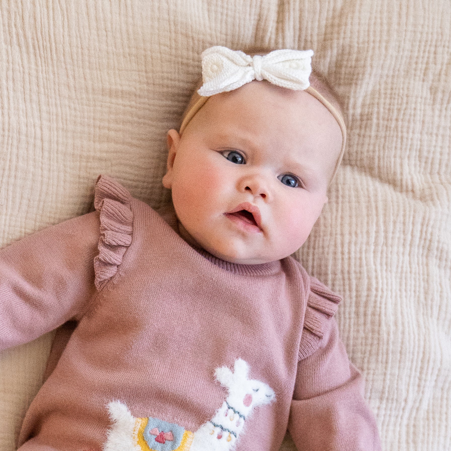 Milan Embroidered Knit Bow Baby Headband (Organic Cotton) - 3 Colors