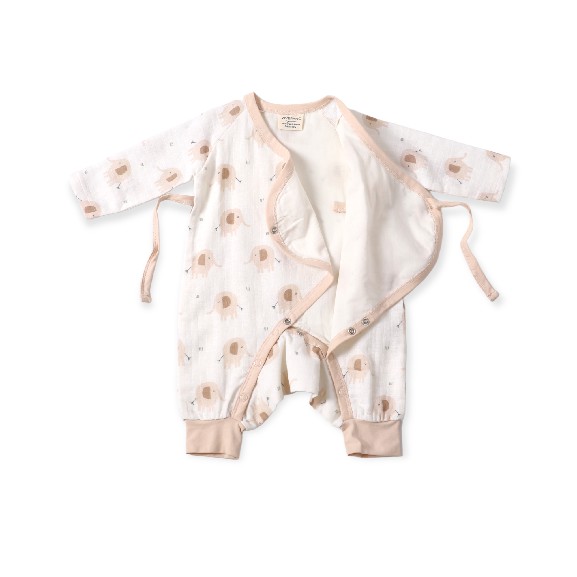 Elephant Kimono Baby Jumpsuit Romper (Organic Muslin)