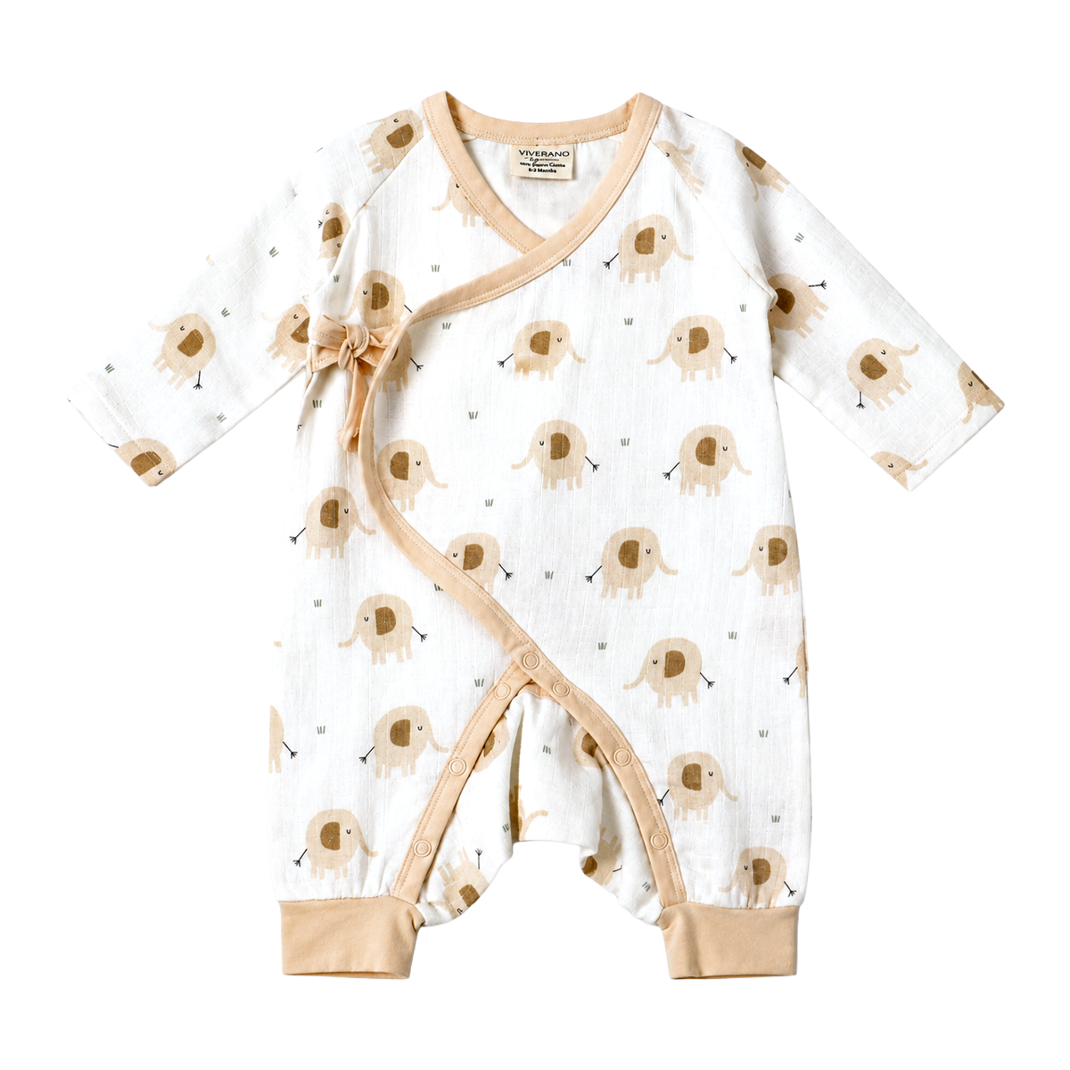 Elephant Kimono Baby Jumpsuit Romper made of Organic Muslin