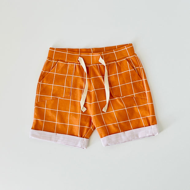 Clementine Checkered Baby Drawstring Shorts (Organic Jersey)