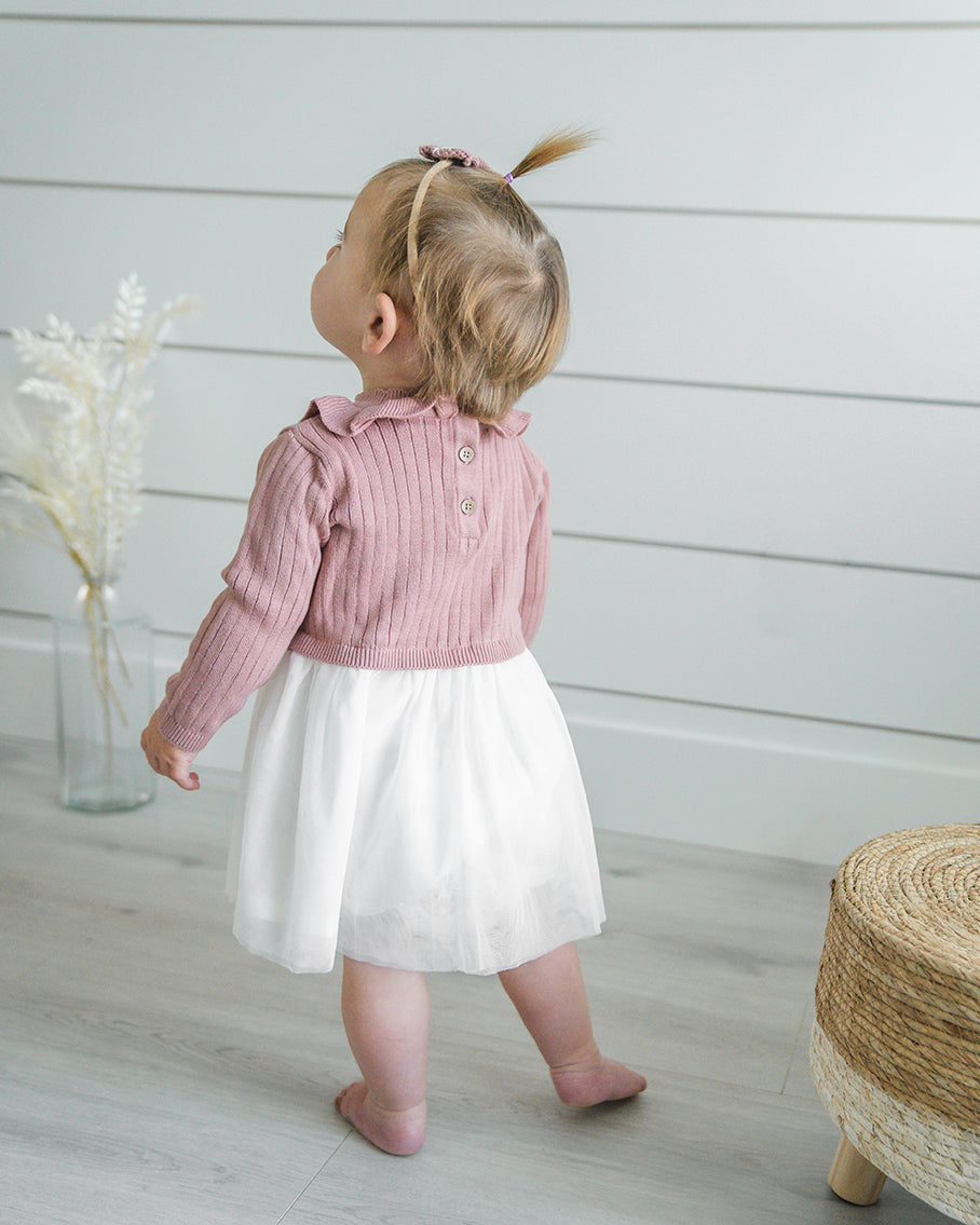 Ruffle Neck Sweater Knit Top & Tutu Baby Dress (Organic Cotton)