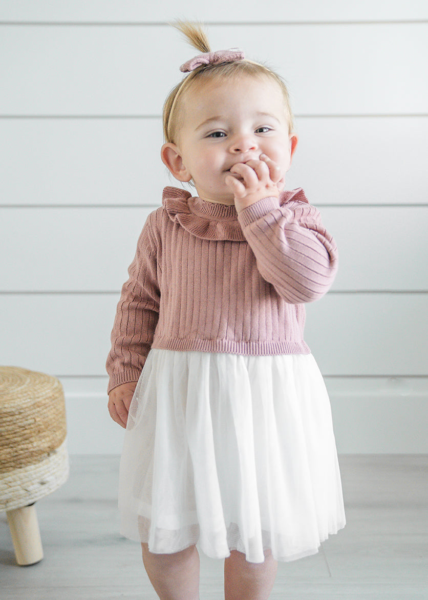 Ruffle Neck Sweater Knit Top & Tutu Baby Dress (Organic Cotton)