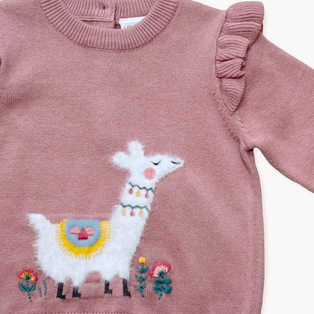 Llama Ruffle Baby Girl Pullover Sweater Cotton) Viverano