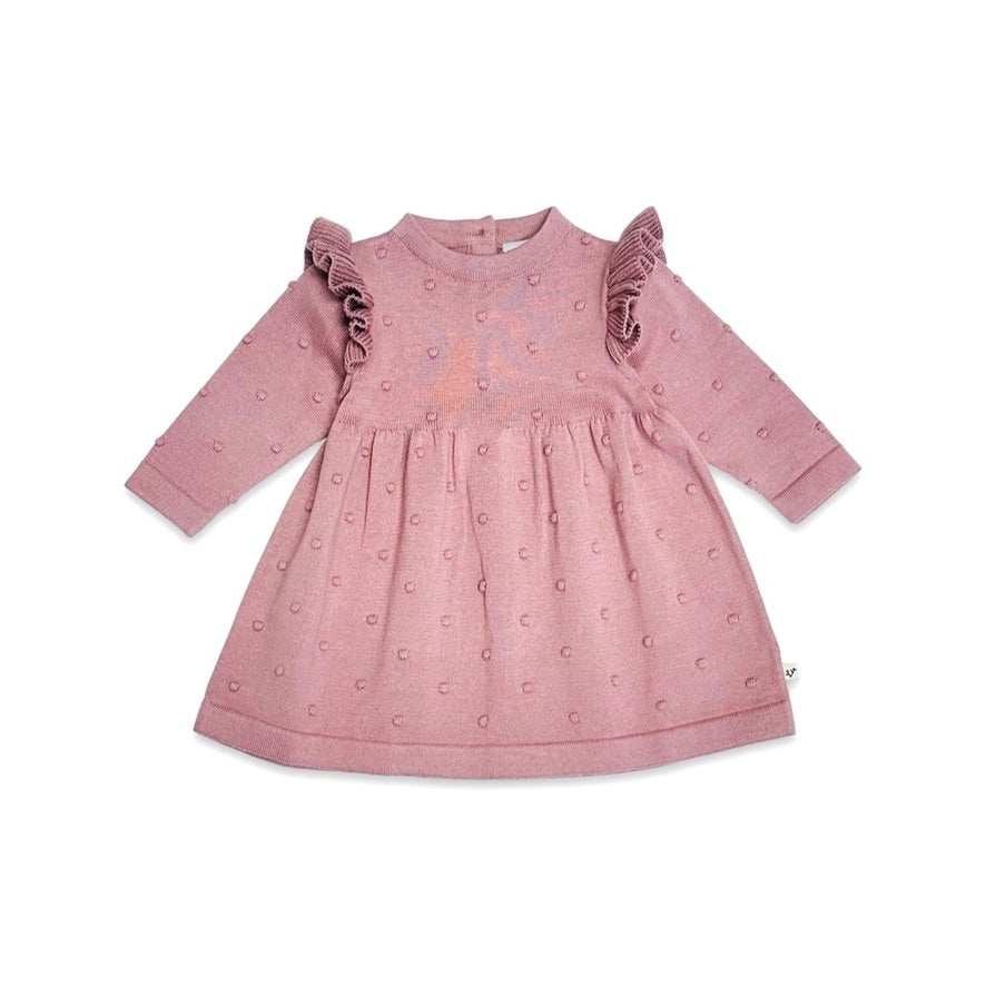 white christmas dresses Ruffle & Bobble Sweater Knit Baby Dress (Organic Cotton) Vintage Rose / 0-3M