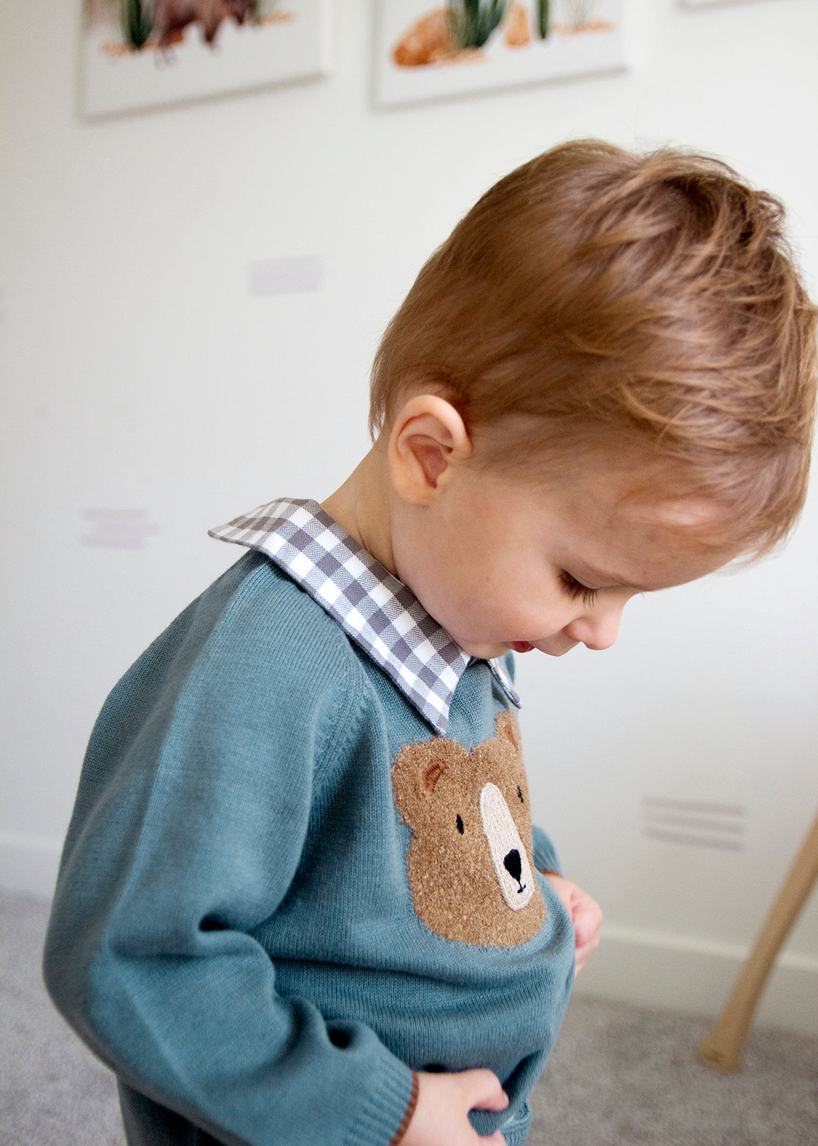 Bear Check Collar Pullover Baby Sweater (Organic Cotton)