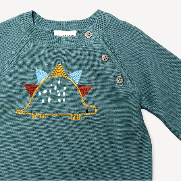 Dino Embroidered Baby Button Pullover Sweater Knit Organic