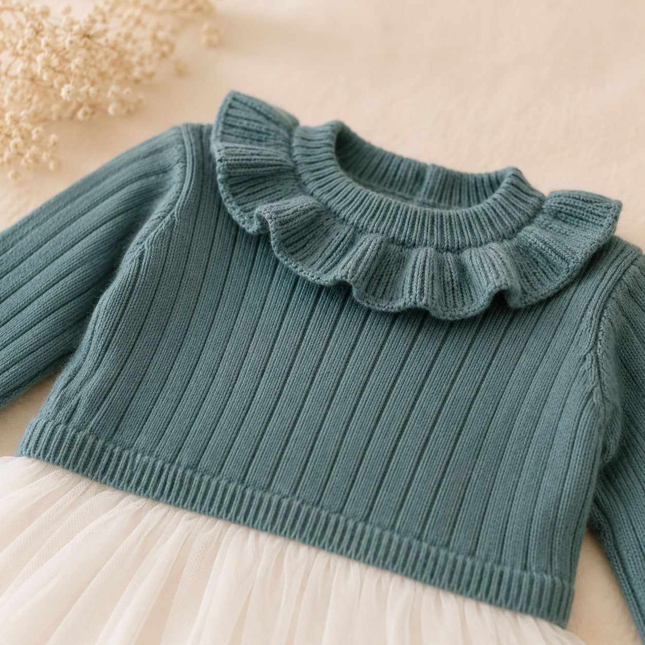 Ruffle Neck Sweater Knit Top & Tutu Baby Dress in Organic Cotton