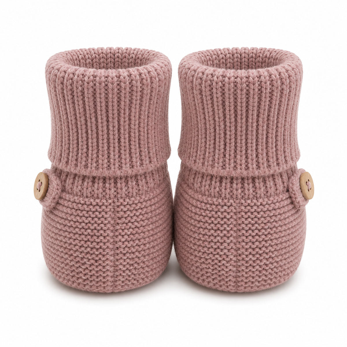 Organic Cotton Classic Knit Baby Booties Shoes, Vintage Rose - Back