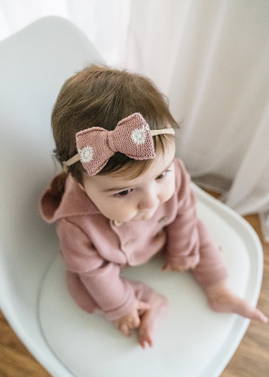 Embroidered Knit Bow Baby Headband (Organic Cotton)