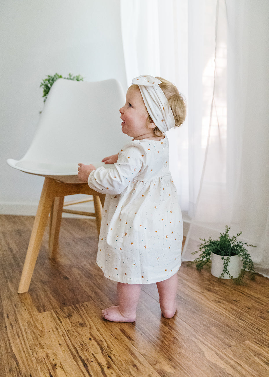 Stars Flare Baby Girl Dress + Bloomer SET (Organic Jersey) by Viverano