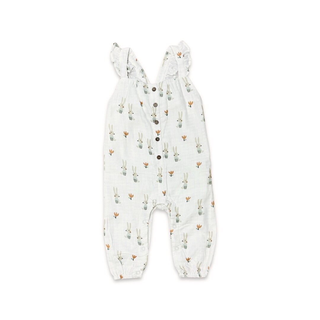 Bunny Ruffle & Button Sleeveless Jumpsuit (Organic Muslin)