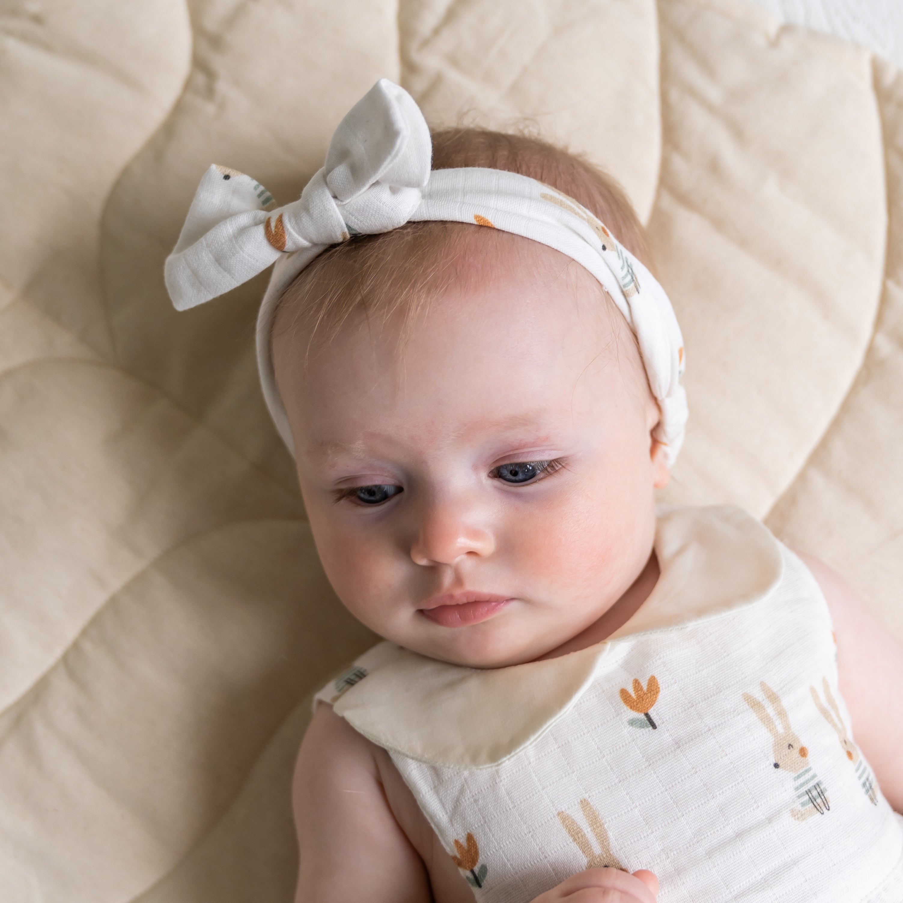 Bunny Bow Baby Headband (Organic Muslin)