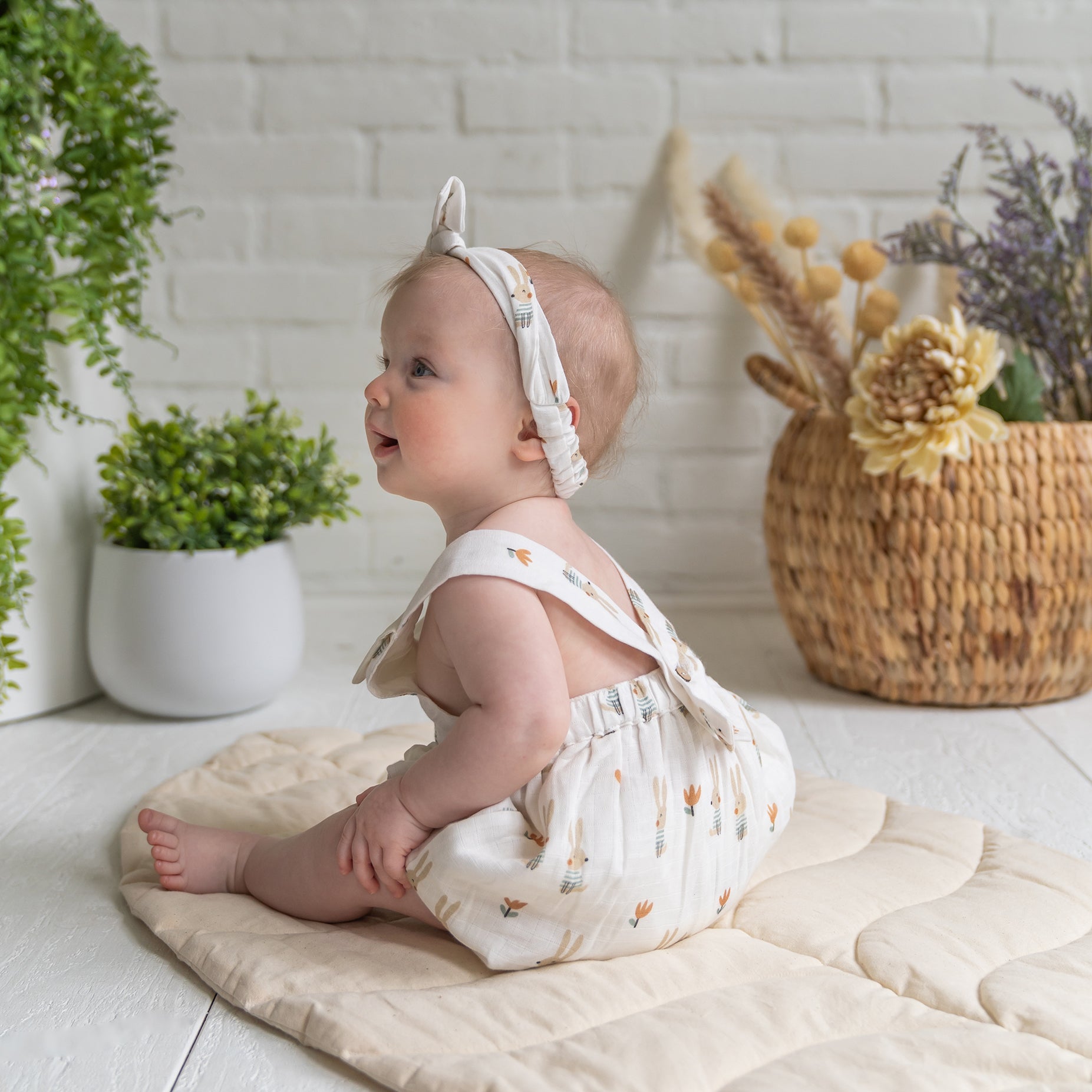 Bunny Bow Baby Headband (Organic Muslin)