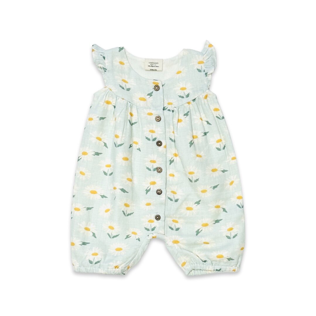 Daisies Ruffle Bodysuit Baby Romper (Organic Muslin)