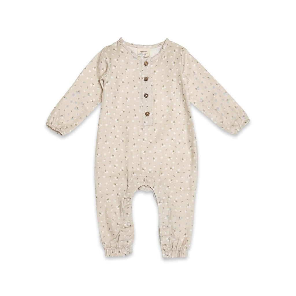 Babyhug 100% Cotton Jersey Knit Floral Print Shoulder Strap Jumpsuit with Bow Applique- Pink