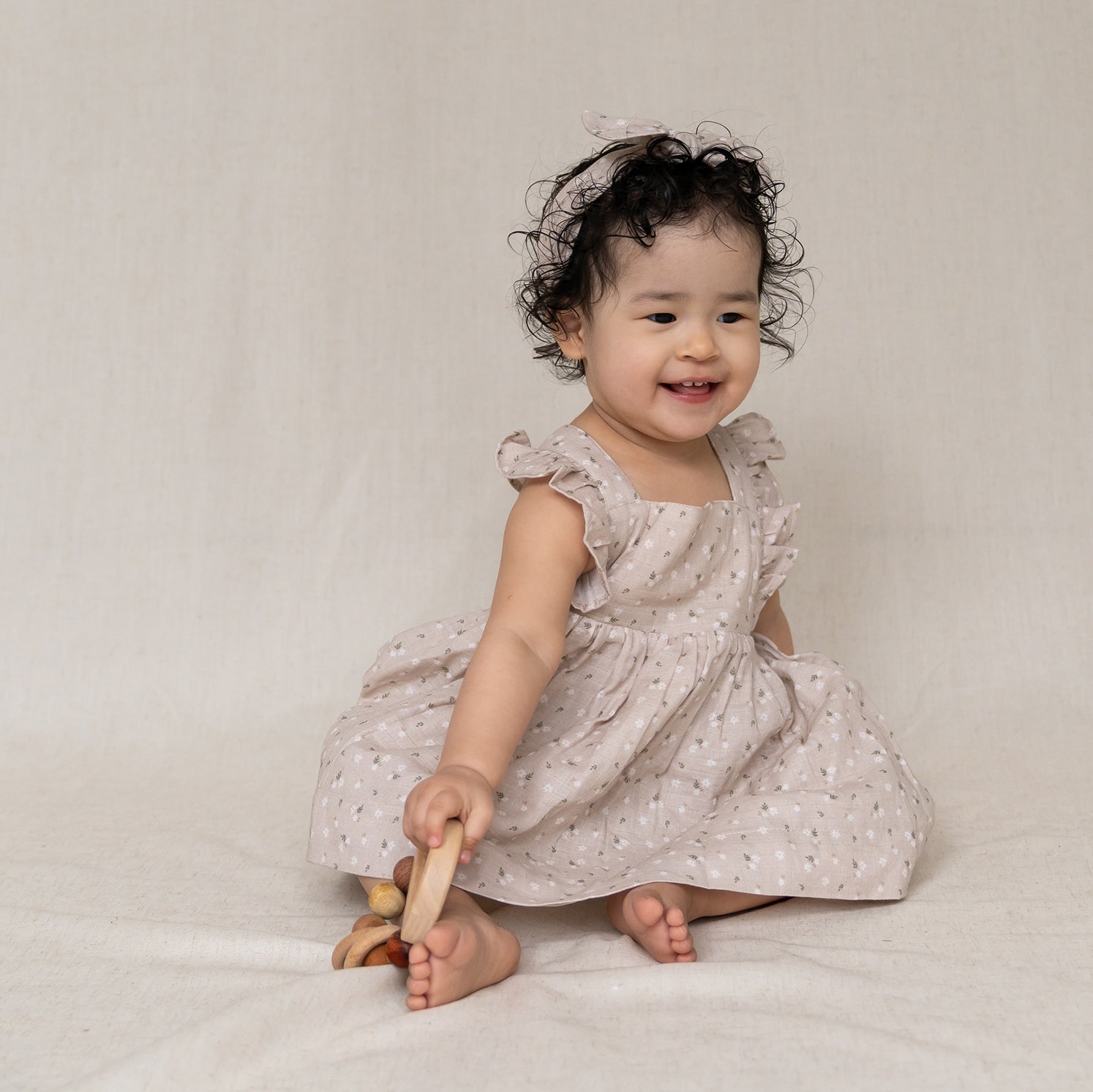 Ditsy Floral Ruffle Cross Back Flare Baby Dress+Bloomer (Organic Muslin)