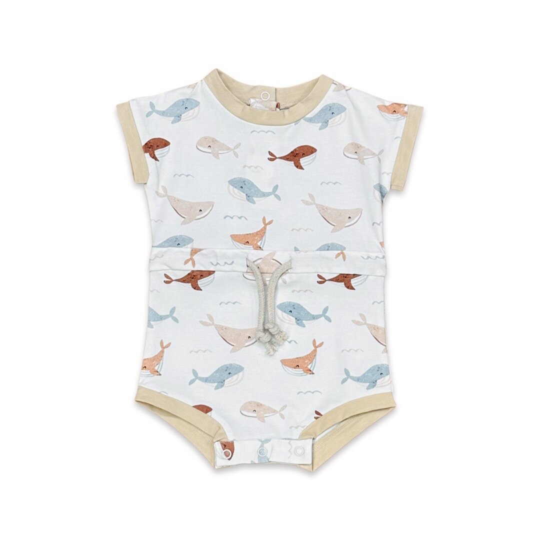 Whales Tie Playsuit Baby Romper (Organic Jersey)