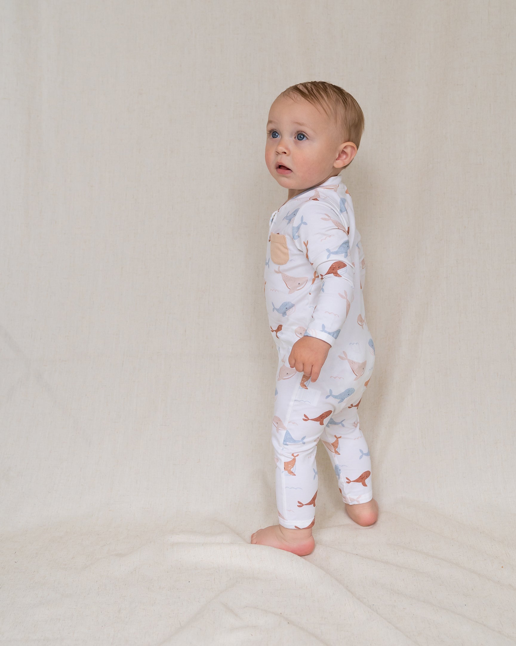 Whales Zipper Baby Jumpsuit (Organic Jersey)