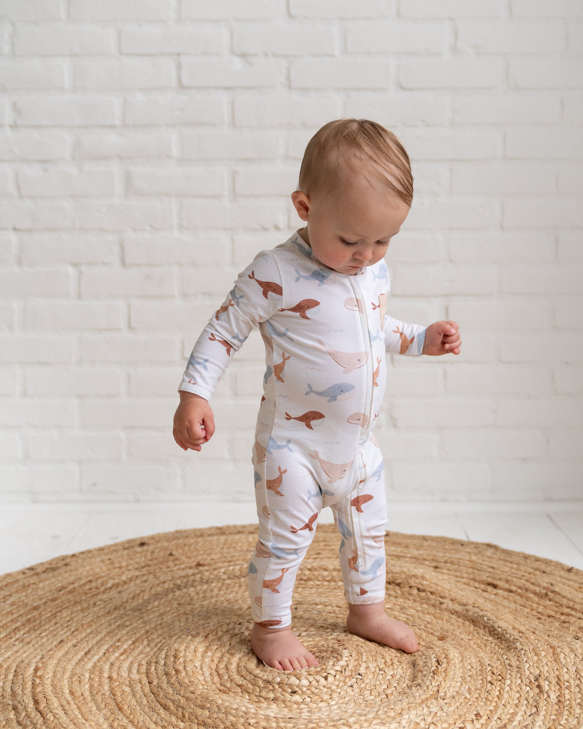 Whales Zipper Baby Jumpsuit (Organic Jersey)