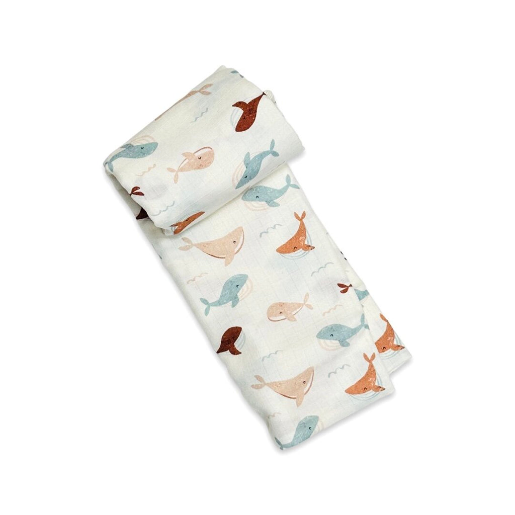 Whales Muslin Swaddle Baby Blanket Cotton)